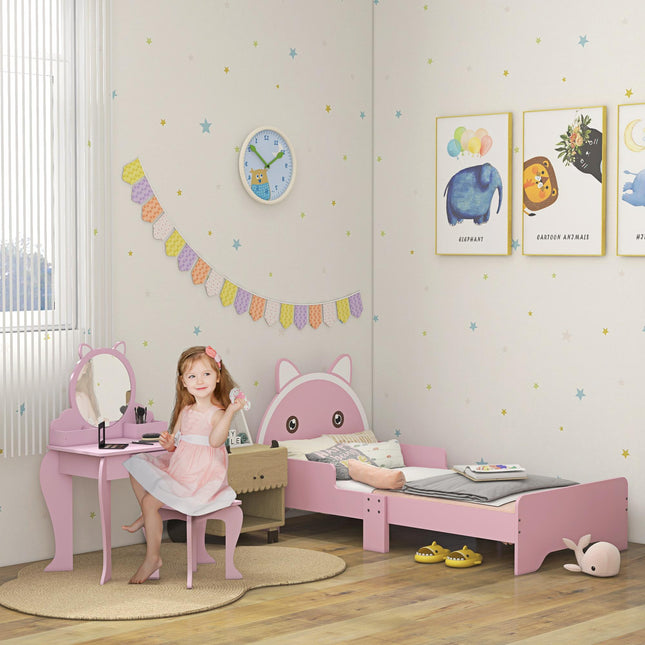 ZONEKIZ Kids Wooden Bedroom Furniture Set with Cat Design - Multi-Colored