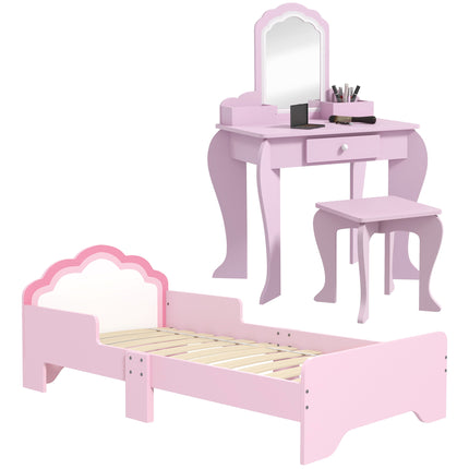 Wooden Kids Bedroom Furniture Set with Kids Dressing Table, Stool, Bed, for 3-6