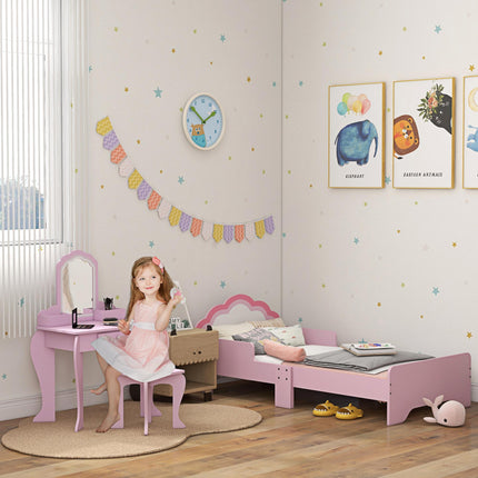 Wooden Kids Bedroom Furniture Set with Kids Dressing Table, Stool, Bed, for 3-6