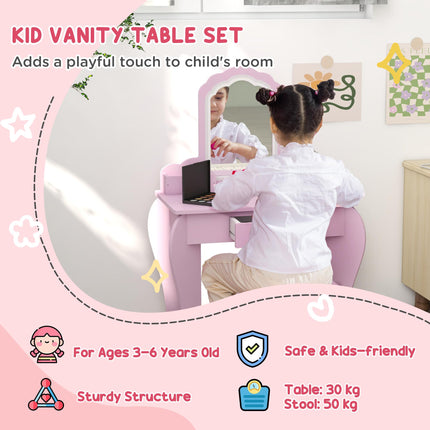Wooden Kids Bedroom Furniture Set with Kids Dressing Table, Stool, Bed, for 3-6