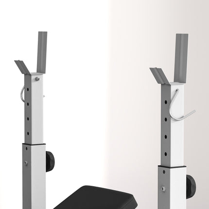 Adjustable Weight Bench with Squat Rack, Heavy Duty Bench Press Rack with Preacher Curl Pad, Leg Developer, Barbell Rack, Butterfly, Home Gym Strength Training Multiuse Workout Bench, Grey