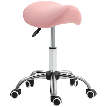 Height Adjustable Saddle Stool with Faux Leather Seat for Salon Spa Massage - Pink