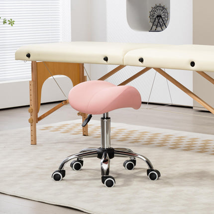 Height Adjustable Saddle Stool with Faux Leather Seat for Salon Spa Massage - Pink