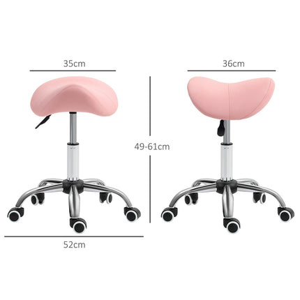 Height Adjustable Saddle Stool with Faux Leather Seat for Salon Spa Massage - Pink
