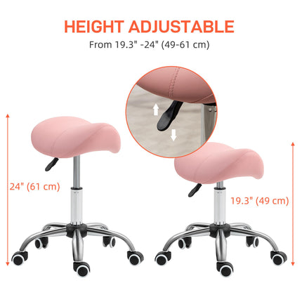Height Adjustable Saddle Stool with Faux Leather Seat for Salon Spa Massage - Pink