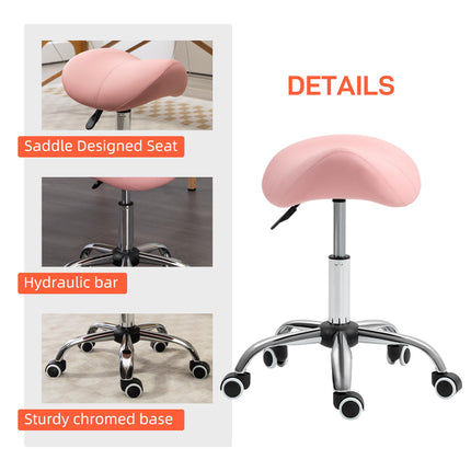 Height Adjustable Saddle Stool with Faux Leather Seat for Salon Spa Massage - Pink