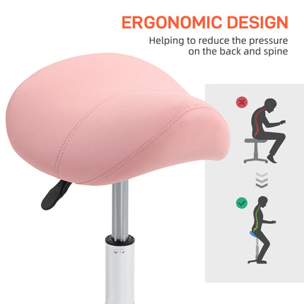 Height Adjustable Saddle Stool with Faux Leather Seat for Salon Spa Massage - Pink