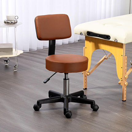 Beautician's Adjustable Swivel Salon Chair with Padded Seat & 5 Wheels 48cm - Brown