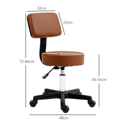 Beautician's Adjustable Swivel Salon Chair with Padded Seat & 5 Wheels 48cm - Brown