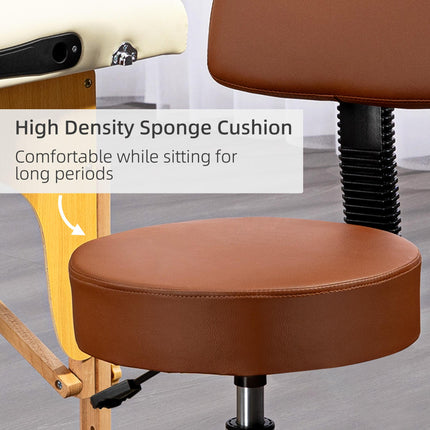 Beautician's Adjustable Swivel Salon Chair with Padded Seat & 5 Wheels 48cm - Brown