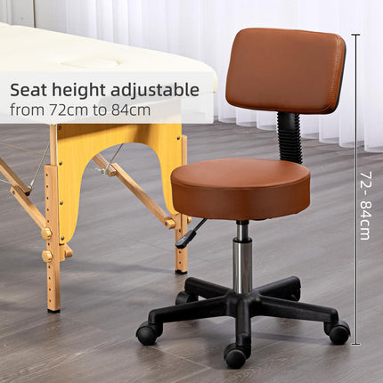 Beautician's Adjustable Swivel Salon Chair with Padded Seat & 5 Wheels 48cm - Brown
