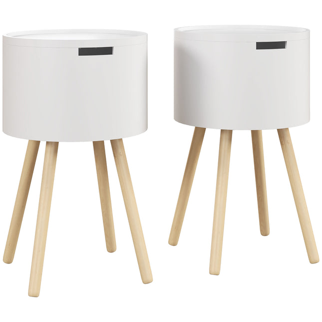 Modern Side Table with Hidden Storage Space, Round Night Stand with Removable Tr