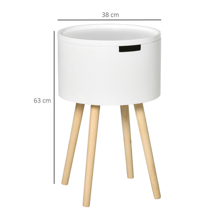 Modern Side Table with Hidden Storage Space, Round Night Stand with Removable Tr