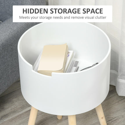 Modern Side Table with Hidden Storage Space, Round Night Stand with Removable Tr