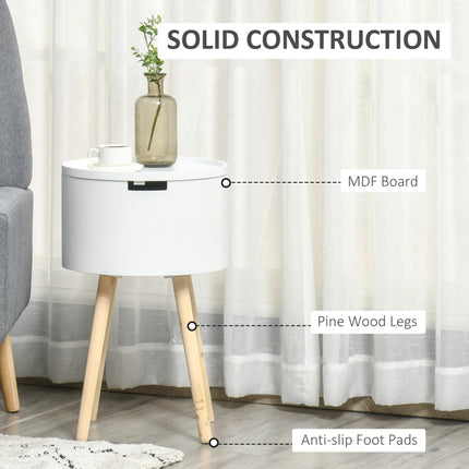 Modern Side Table with Hidden Storage Space, Round Night Stand with Removable Tr