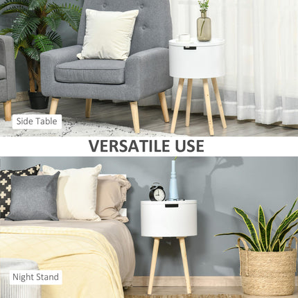 Modern Side Table with Hidden Storage Space, Round Night Stand with Removable Tr