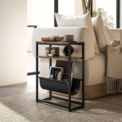 Narrow Side Table, End Table with 3-Tier Storage, V-Shaped Magazine Holder for Living Room, Bedroom, 43 x 18 x 56 cm