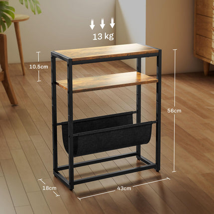 Narrow Side Table, End Table with 3-Tier Storage, V-Shaped Magazine Holder for Living Room, Bedroom, 43 x 18 x 56 cm