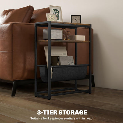 Narrow Side Table, End Table with 3-Tier Storage, V-Shaped Magazine Holder for Living Room, Bedroom, 43 x 18 x 56 cm
