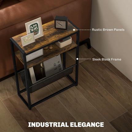 Narrow Side Table, End Table with 3-Tier Storage, V-Shaped Magazine Holder for Living Room, Bedroom, 43 x 18 x 56 cm