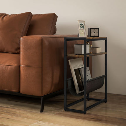 Narrow Side Table, End Table with 3-Tier Storage, V-Shaped Magazine Holder for Living Room, Bedroom, 43 x 18 x 56 cm