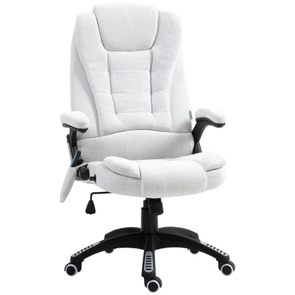 Heated Massage Recliner Office Chair with 6 Massage Points and 360° Swivel Wheels - Cream White