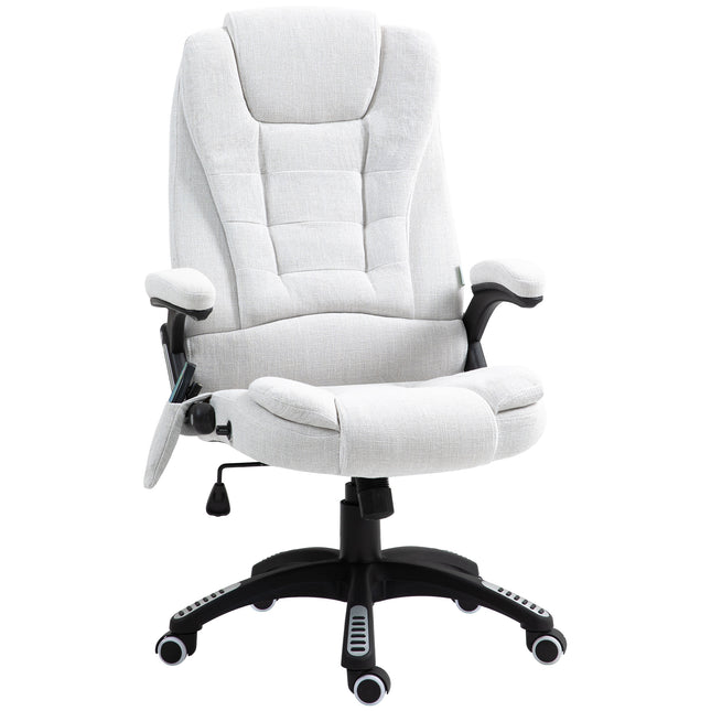 Heated Massage Recliner Office Chair with 6 Massage Points and 360° Swivel Wheels - Cream White
