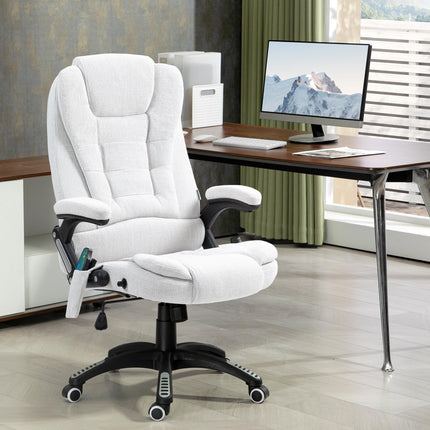 Heated Massage Recliner Office Chair with 6 Massage Points and 360° Swivel Wheels - Cream White