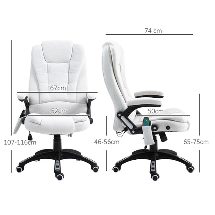Heated Massage Recliner Office Chair with 6 Massage Points and 360° Swivel Wheels - Cream White