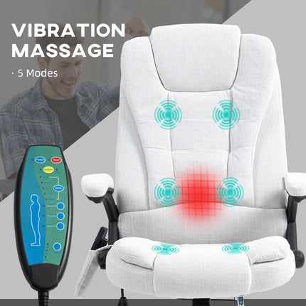 Heated Massage Recliner Office Chair with 6 Massage Points and 360° Swivel Wheels - Cream White