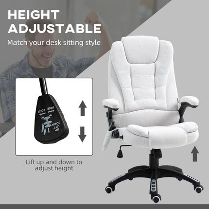 Heated Massage Recliner Office Chair with 6 Massage Points and 360° Swivel Wheels - Cream White