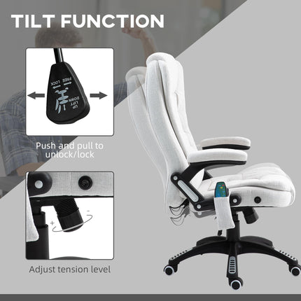 Heated Massage Recliner Office Chair with 6 Massage Points and 360° Swivel Wheels - Cream White