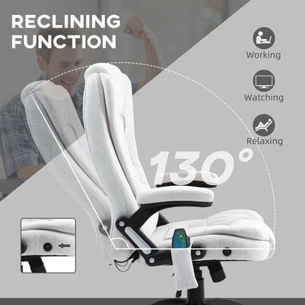 Heated Massage Recliner Office Chair with 6 Massage Points and 360° Swivel Wheels - Cream White