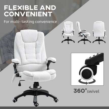 Heated Massage Recliner Office Chair with 6 Massage Points and 360° Swivel Wheels - Cream White