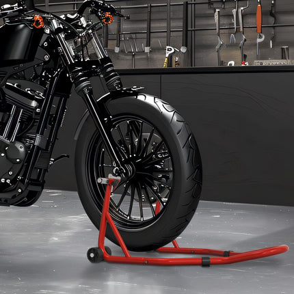 Rear Motorcycle Paddock Stand with U & L-Shaped Adapters for 10", 17", 18" Tyres, 200kg Capacity - Red