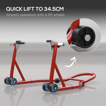 Rear Motorcycle Paddock Stand with U & L-Shaped Adapters for 10", 17", 18" Tyres, 200kg Capacity - Red