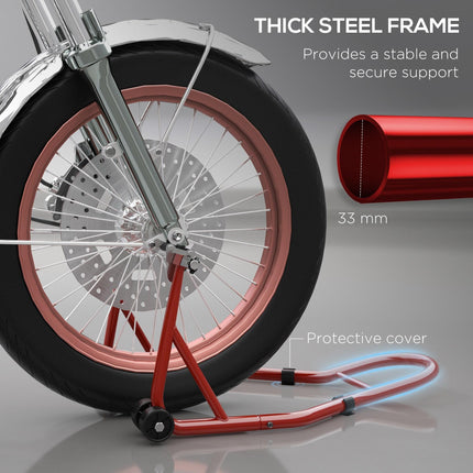 Rear Motorcycle Paddock Stand with U & L-Shaped Adapters for 10", 17", 18" Tyres, 200kg Capacity - Red