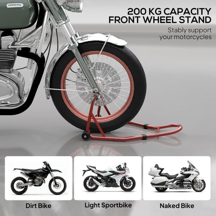 Rear Motorcycle Paddock Stand with U & L-Shaped Adapters for 10", 17", 18" Tyres, 200kg Capacity - Red