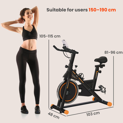 Exercise Bike, Indoor Cycling, with LCD Display, Heart Rate, Sensor - Black and