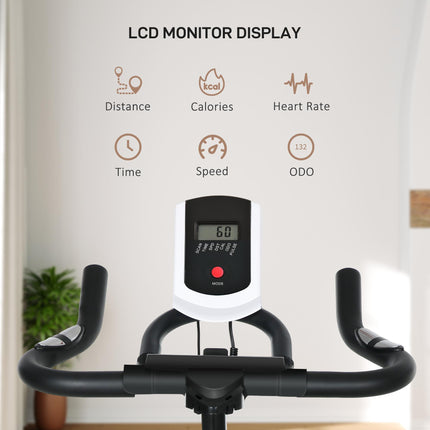 Exercise Bike, Indoor Cycling, with LCD Display, Heart Rate, Sensor - Black and