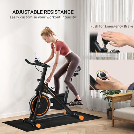 Exercise Bike, Indoor Cycling, with LCD Display, Heart Rate, Sensor - Black and
