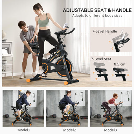 Exercise Bike, Indoor Cycling, with LCD Display, Heart Rate, Sensor - Black and
