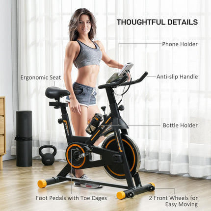 Exercise Bike, Indoor Cycling, with LCD Display, Heart Rate, Sensor - Black and