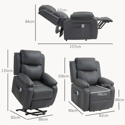 Riser and Recliner Chair with Massage, PU Leather Power Lift Chair for Elderly W