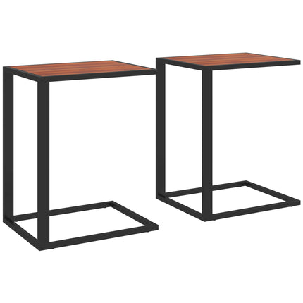 Set of 2 C-Shaped Sofa Side Tables with Metal Frame - Walnut and Black