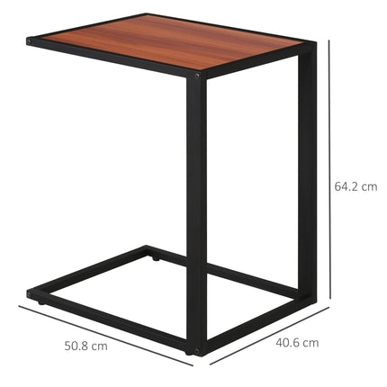 Set of 2 C-Shaped Sofa Side Tables with Metal Frame - Walnut and Black