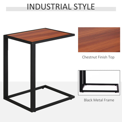 Set of 2 C-Shaped Sofa Side Tables with Metal Frame - Walnut and Black