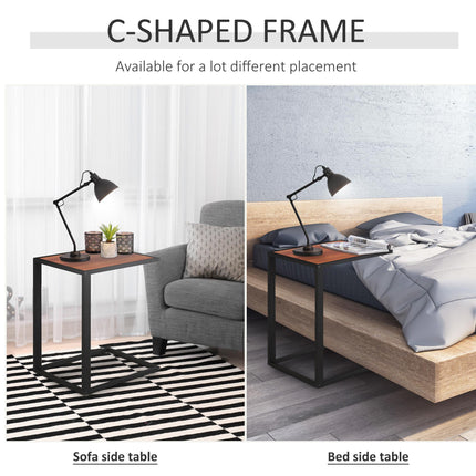 Set of 2 C-Shaped Sofa Side Tables with Metal Frame - Walnut and Black