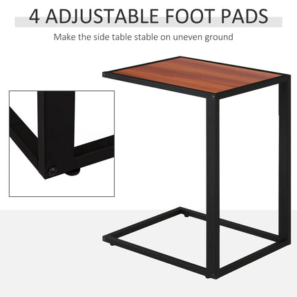 Set of 2 C-Shaped Sofa Side Tables with Metal Frame - Walnut and Black