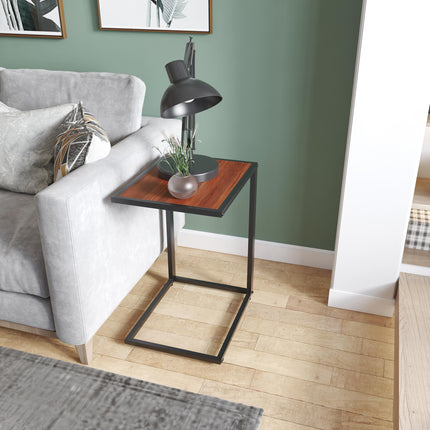 Set of 2 C-Shaped Sofa Side Tables with Metal Frame - Walnut and Black